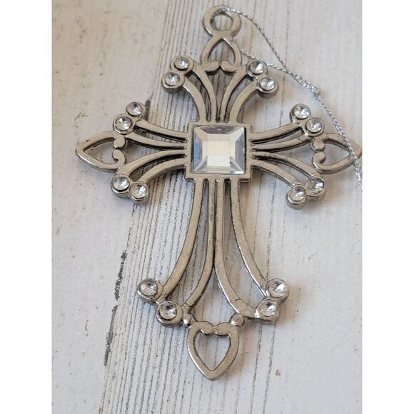 Metal cross gem silver ornament Xmas decor Bible - Picture 3 of 4